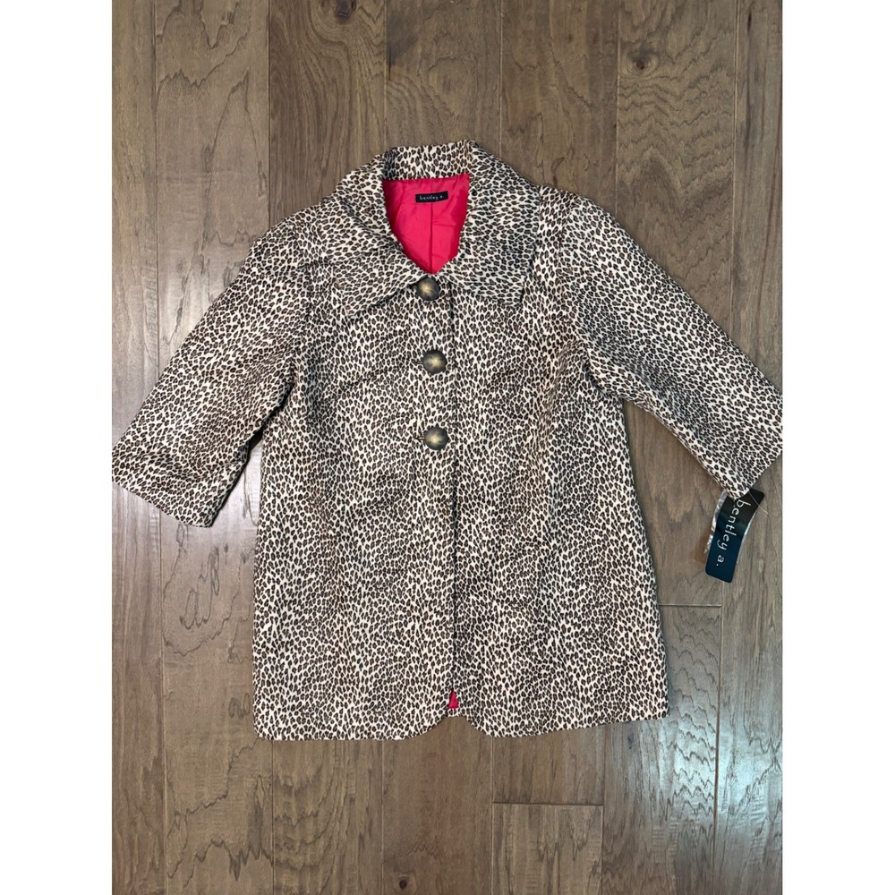 NWT Bentley A Leopard Print Coat Womens Large Made‎ in USA 3/4 Sleeve